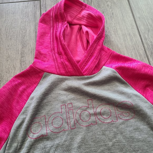 🆕️ NWT Adidas girls sweatshirt hoodie grey and pink size large 14 - Picture 2 of 7
